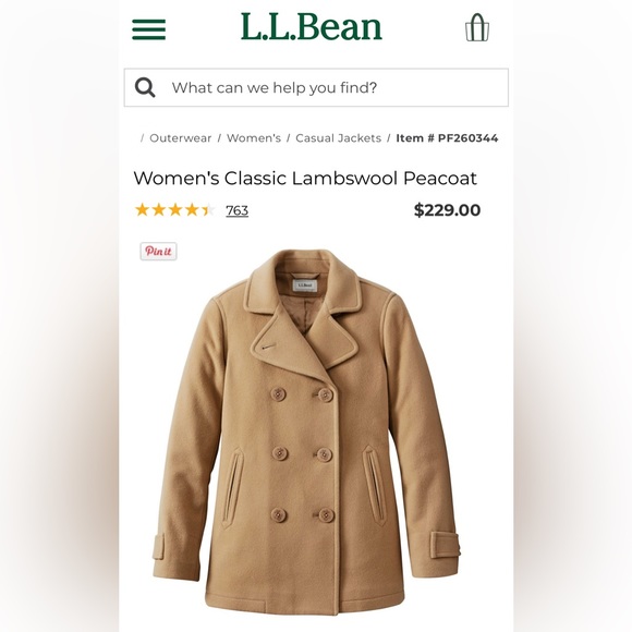 LL Bean Women's Classic Lambswool Peacoat Camel Size 4P- Like New! - Picture 4 of 15